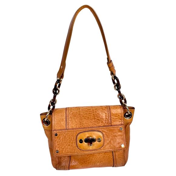 Milly NY Soft Brown Croco Pattern Leather Shoulder Bag Chain Strap Unique Clasp - Picture 2 of 16